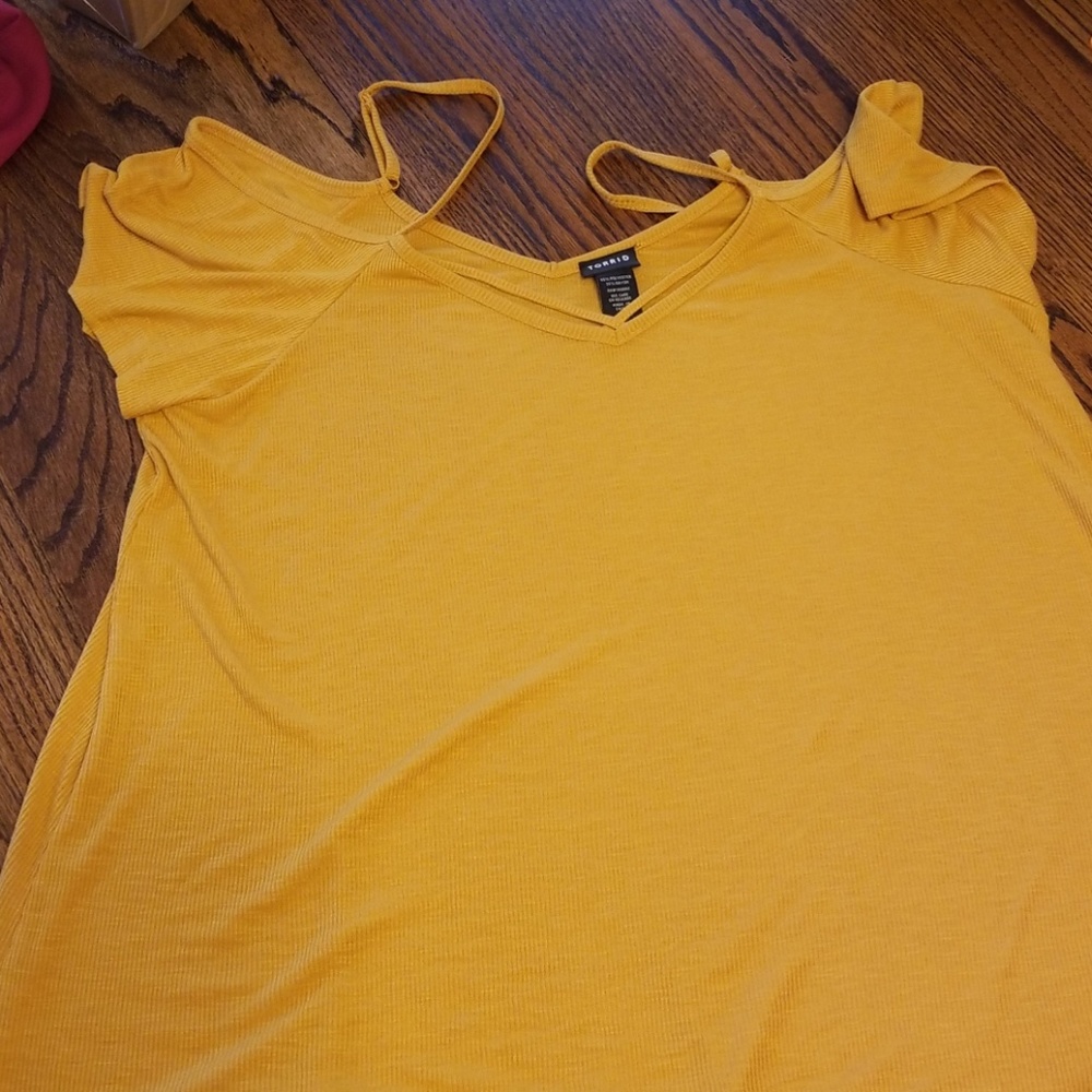 Torrid yellow cold shoulder top